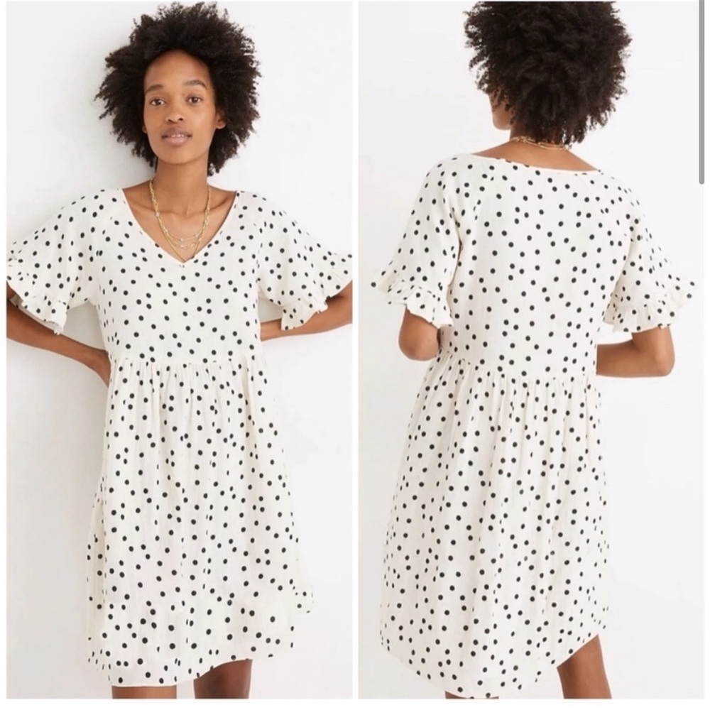 Madewell lightspun ruffle-sleeve babydoll dress in dot toss M Gauze